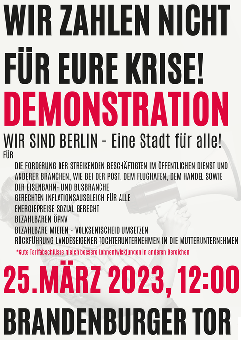 Kundgebung verdi am 25. März 2023 12 Uhr am Brandenburger Tor